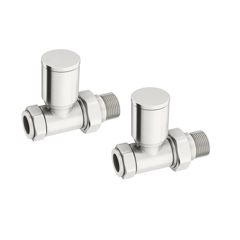 Cutout image of Redroom by Barwick Brushed Nickel Straight Round Manual Radiator Valves